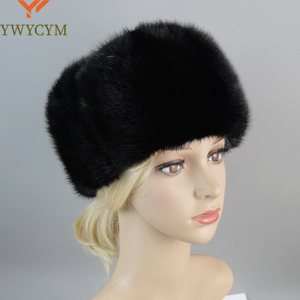 

Luxury Winter Women Man Top Real Mink Fur Bomber Hat Male Genuine Marten Head Warm Black/Brown Caps Best Gift For Dad Gorras