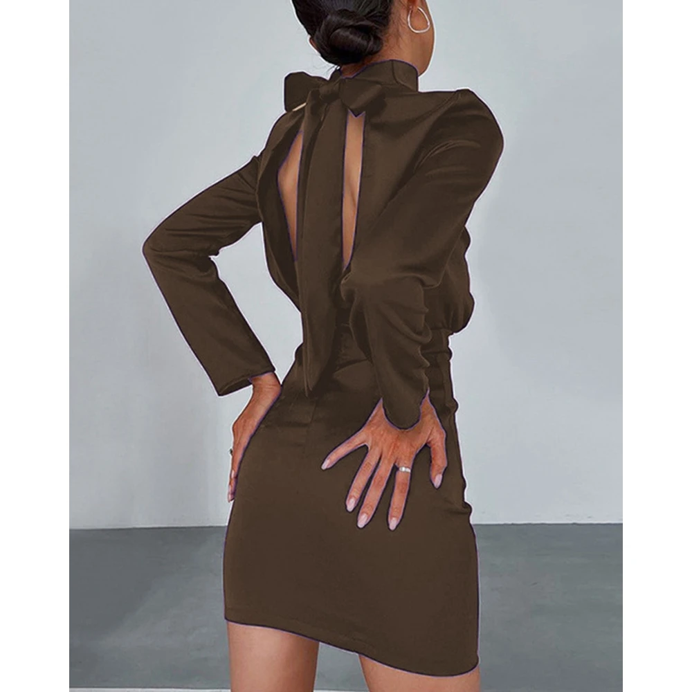 

Women Bowk Tied Detail Long Sleeve Bodycon Dress Backless Party Dresses Trendy Mini Dress Robe Femme Vestidos Elegant y2k Outfit