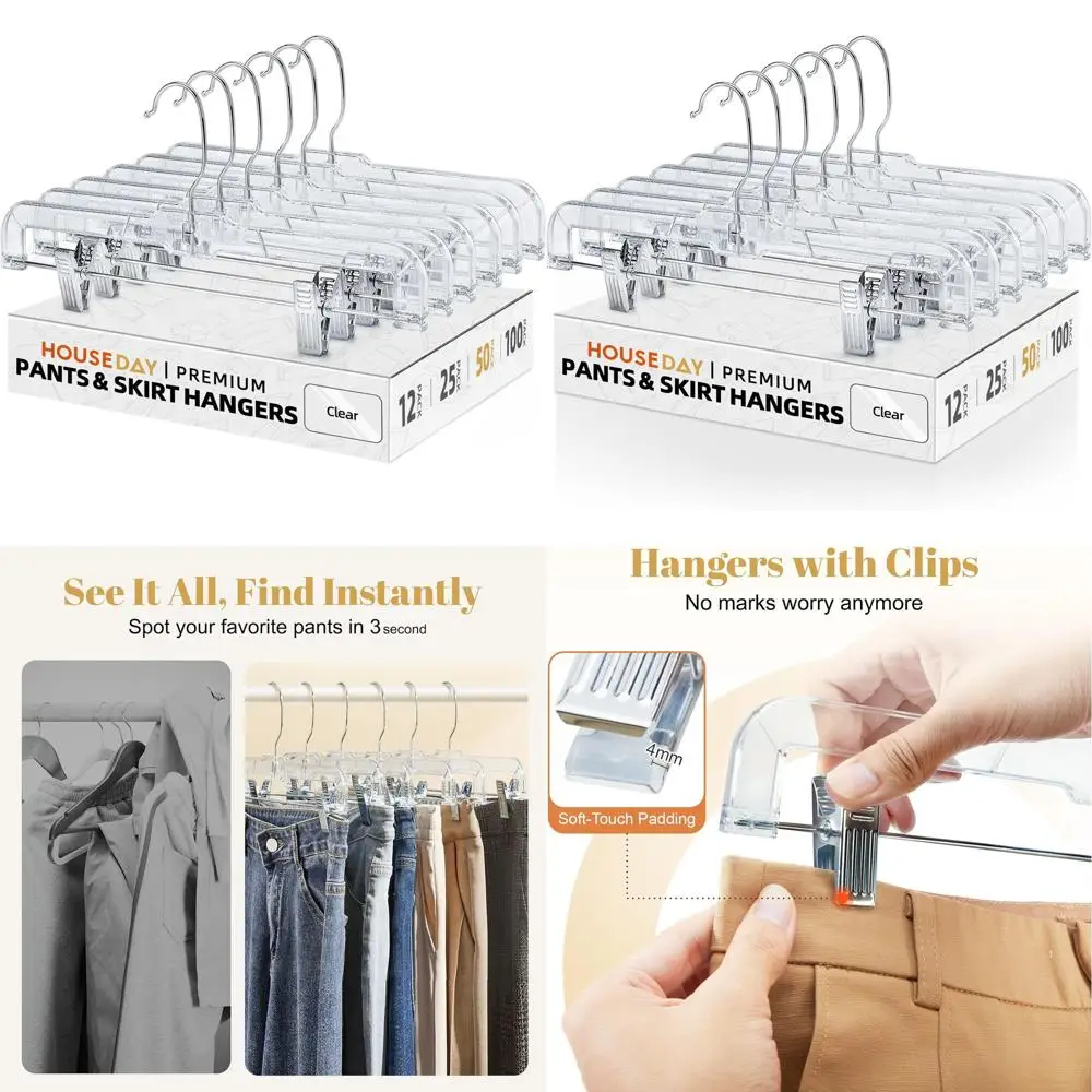 

Набор из 50 прозрачных пластиковых вешалок для юбок и брюк с зажимами, идеально подходят для розничной торговли и домашнего использования