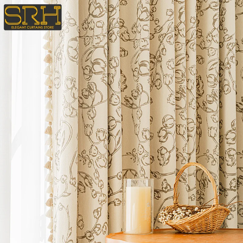 

French Cream Chenille Jacquard Curtains for Living Room Bedroom Light Luxury Simple Decor Custom Finished Window Blackout Fabric