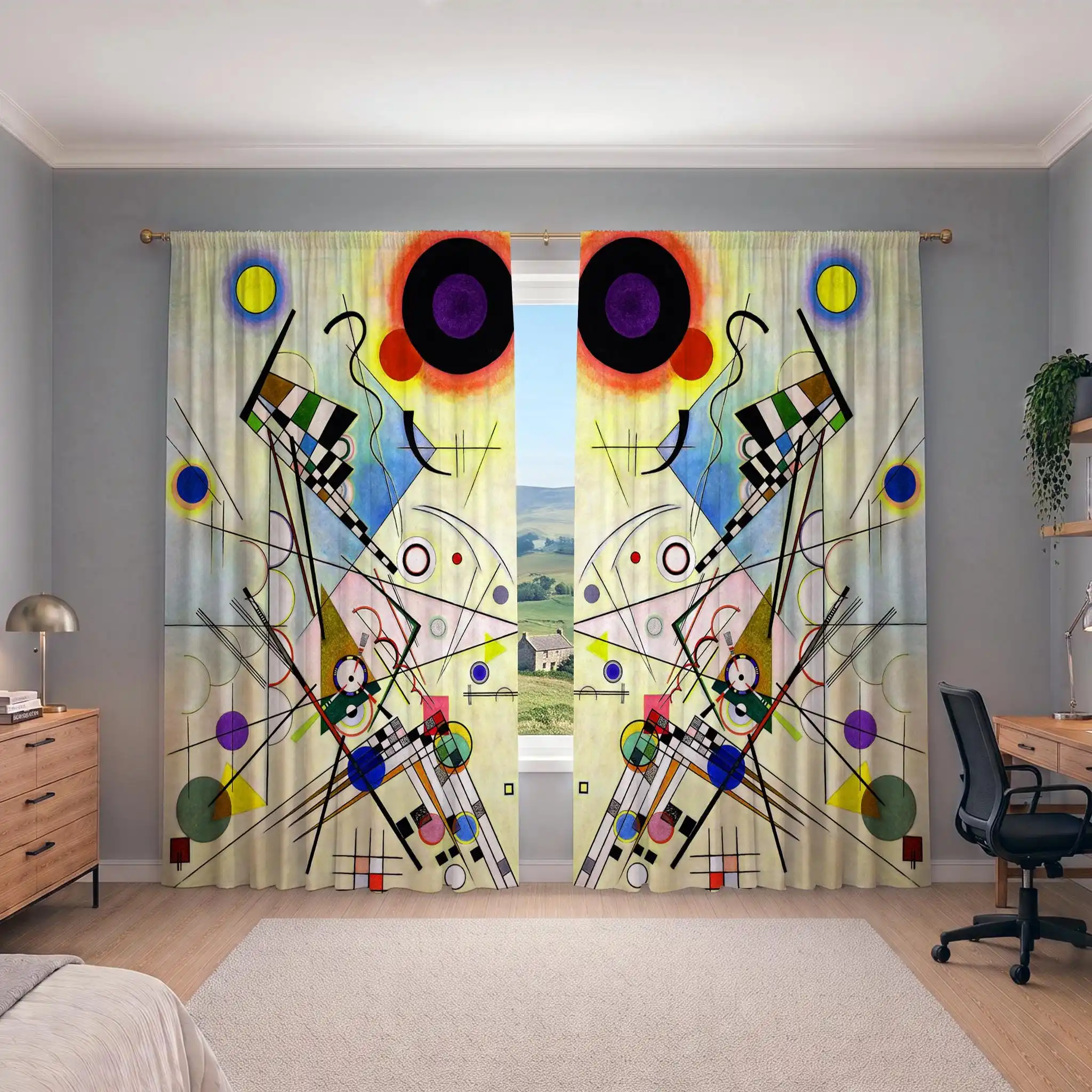Abstract Art Window Curtains Modern Geometric Design Bright Colorful Living Room Home Decor Curtain Panels