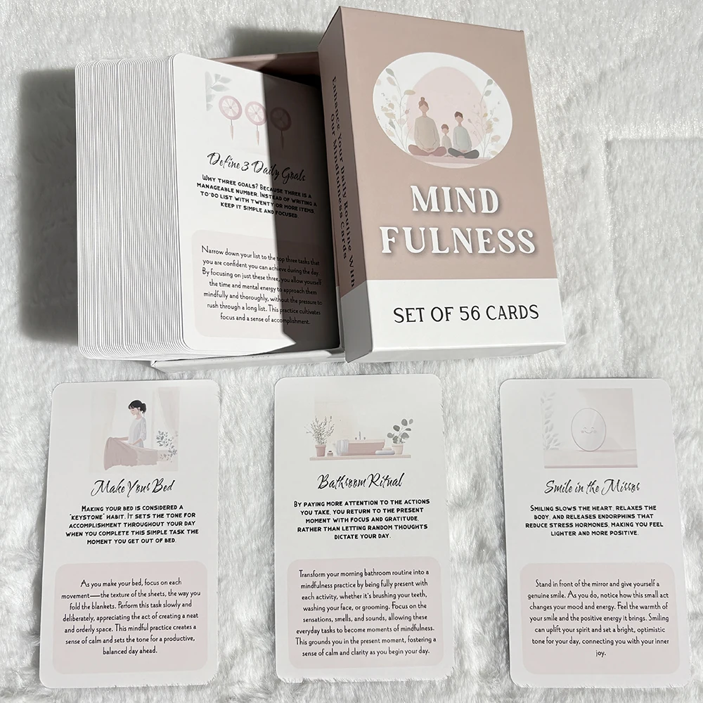 Mindfulness Cards, Mindful Meditation, Simple Practices for Everyday Life, Empowering Self Care Questions, 56-Cards