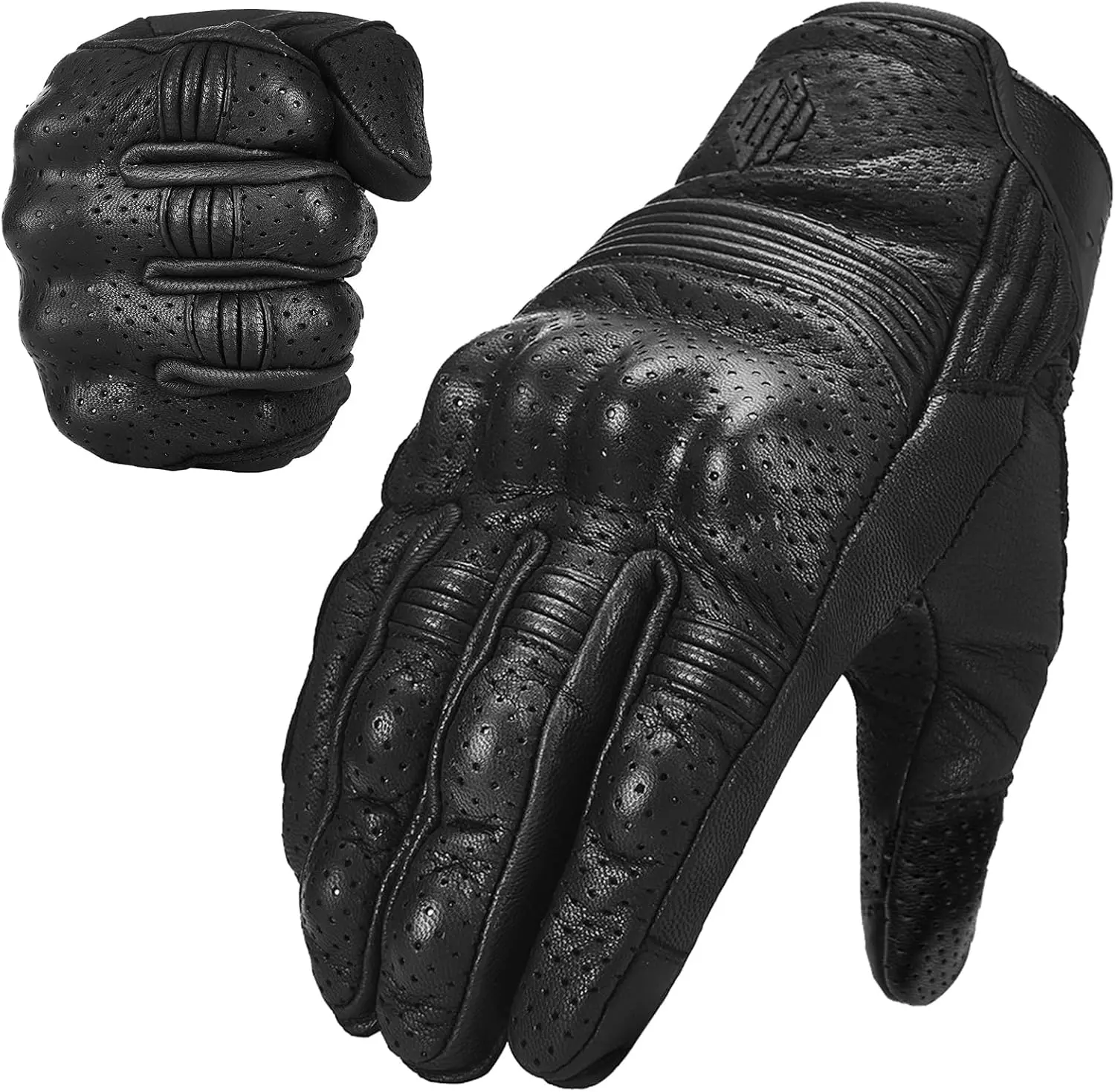 Guantes de Motociclismo para Hombre y Mujer, Piel de Cabra, Compatibles con Pantalla Táctil, Perforados, Negros