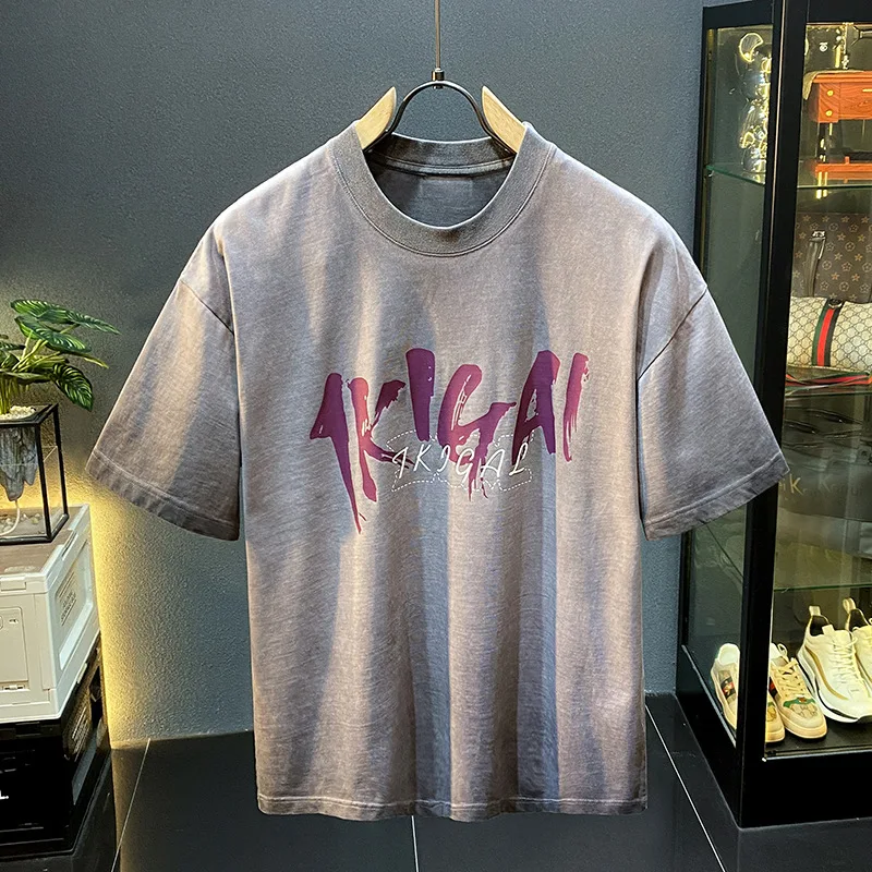 

Retro High Street Short Sleeve T-shirt for Men's Summer Ins Trendy Brand Heavy Weight Loose Round Neck Half Sleeve Retro Top