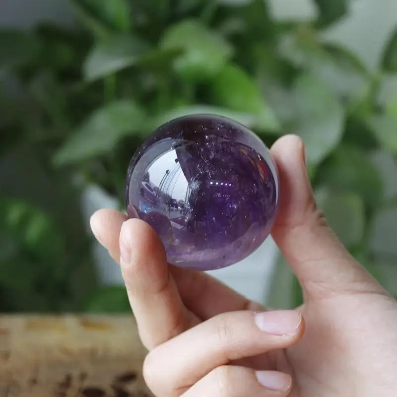 1Pc Natural Brazil Amethyst Ball Raw Stone Polished Crystal Feng Shui Ornament Mineral Decor