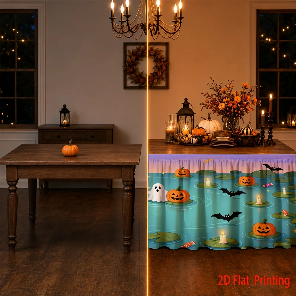 Halloween table skirt, pumpkin bat leaf print - rectangular tablecloth, suitable for weddingszyc