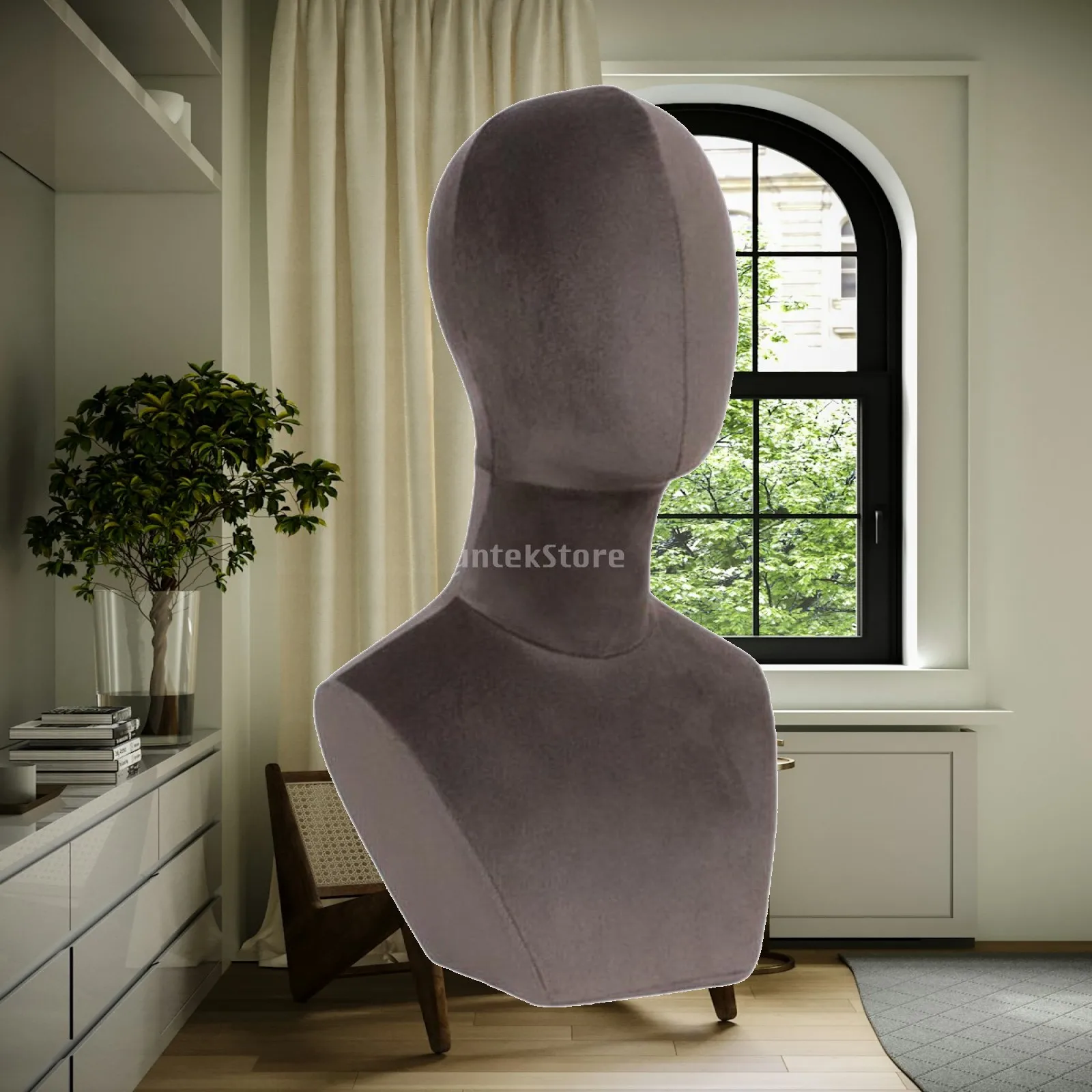 Versatile Velvet Covered Mannequin Head with Shoulder for Hairpiece Jewelry Display Craft Styling