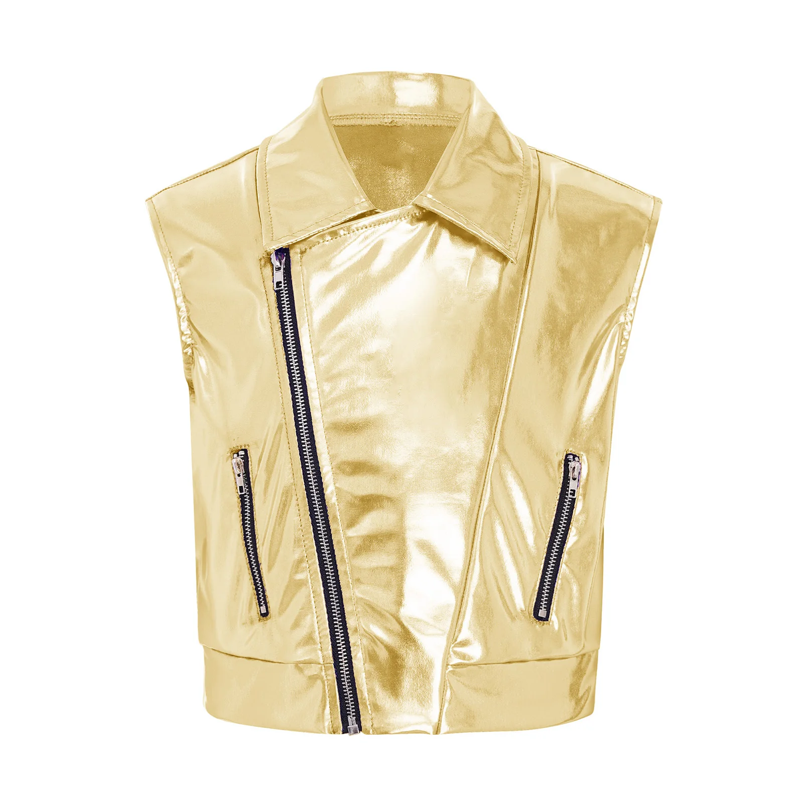 

Kids Unisex Metallic Street Dance Jacket Sleeveless Sports Waistcoat Jazz Hip-hop Dance Outwear for Party Stage Performance