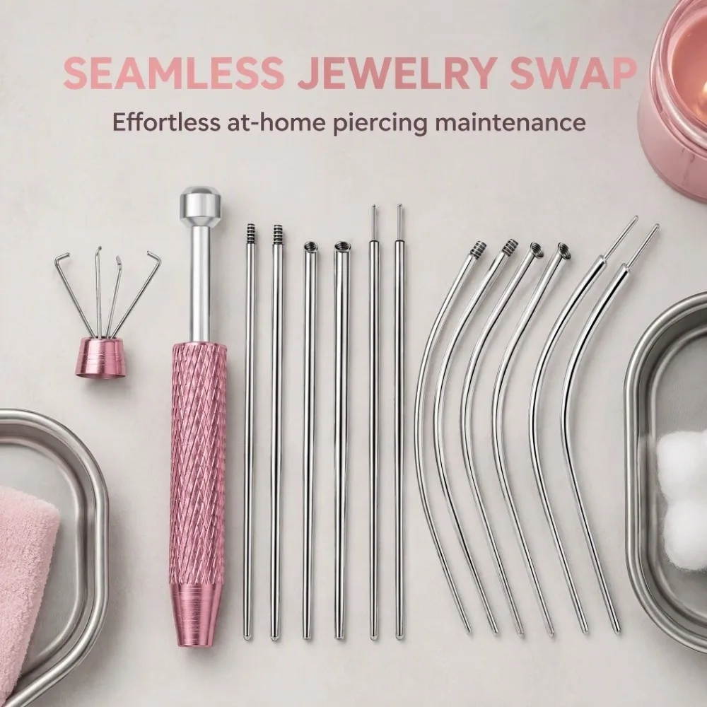 13pcs Stainless Steel Piercing Taper Tool Earring Applicator Professional Puncture Connecting Pin Straight/Curved Pole