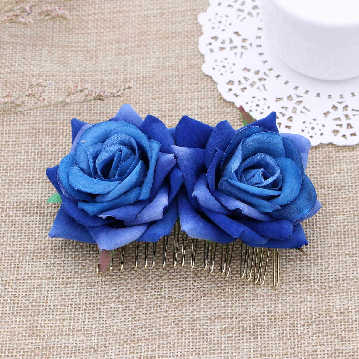 

2Pcs Rose Flower Hair Comb Floral Hair Insert for Women Elegant Bridal Wedding Accessory Tropical Party Pool Use Blue