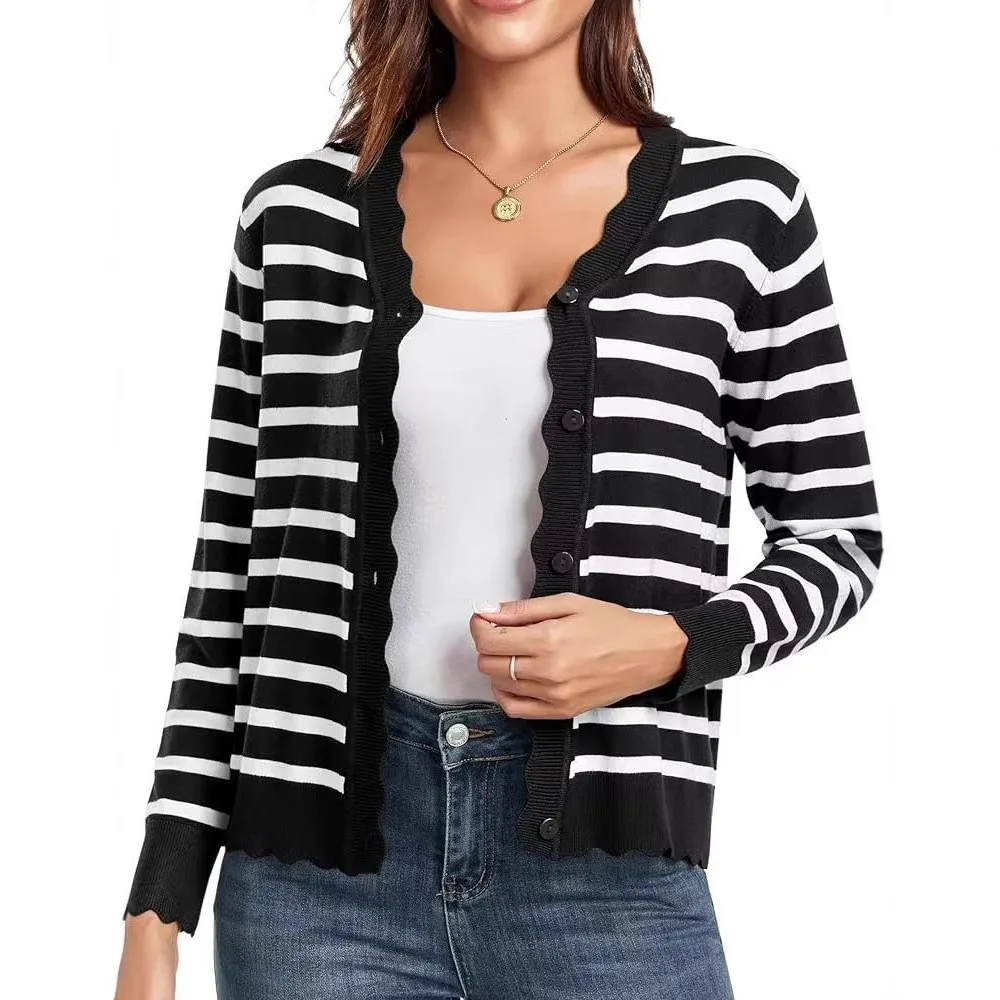 Women's V Neck Three Quarter Sleeve Slim Fit Lightweight Solid Color Button Cardigan for Women Long Cardigan Female Outerwear