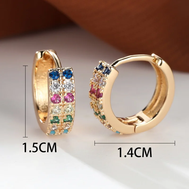 2026 New European and American Style Colorful Zircon Earrings with Multi Colored Zircon Wide Edges, Retro Style Accessories