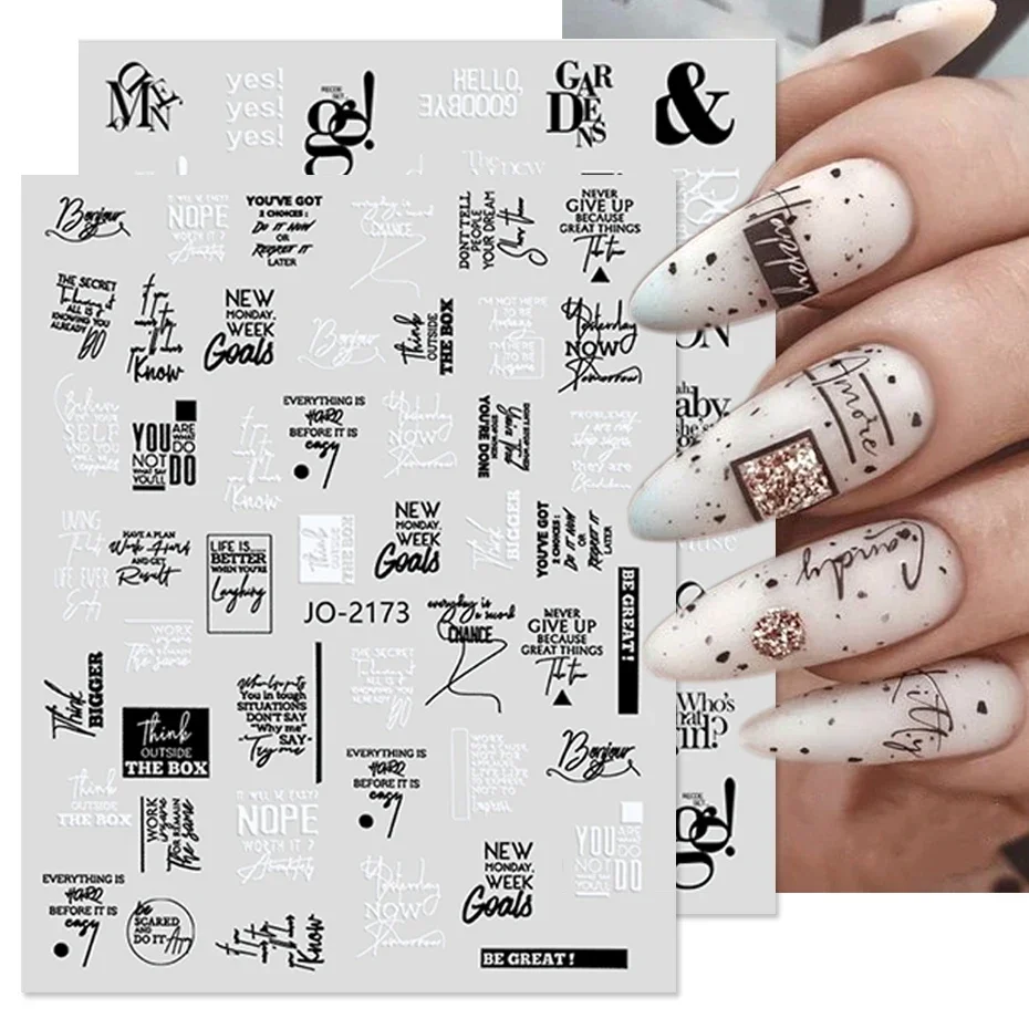 3D Black White Letter Nail Stickers Charm Labels Manicure DIY Art Word Graffiti Abstract Face Gel Polish Nail Decoration BEJO