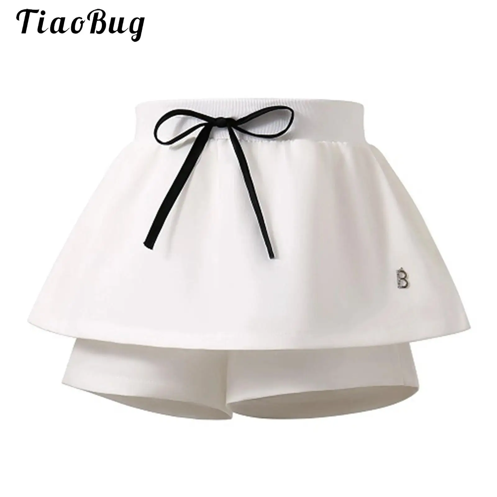 Kids Girls 2-in-1 Bowknot Athletic Shorts Elastic Waistband Running Dance Skorts Tennis Golf Skirt with Built-in Shorts
