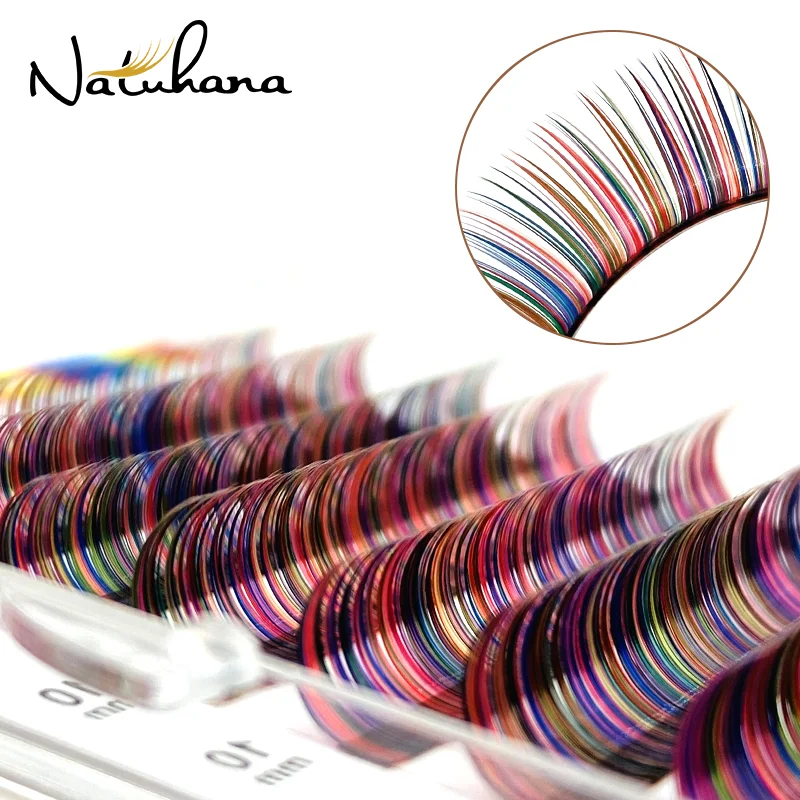 NATUHANA Mix Color Lashes Extensions 8-14 Mixed Colorful Eyelashes Mink Fake Individual Rainbow Colored Lashes Makeup Tools