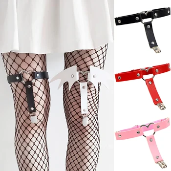 1pc t tipo coração couro do plutônio liga cinto punk goth sexy elástico perna arnês ajustável senhora meninas ligas barra acessórios de festa
