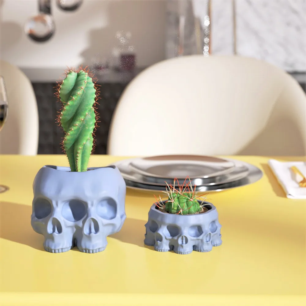 3D Concrete Flowerpot Silicone Mold DIY Cement Candle Jar Mould Multi-faceted Skull Home Decoration Tool