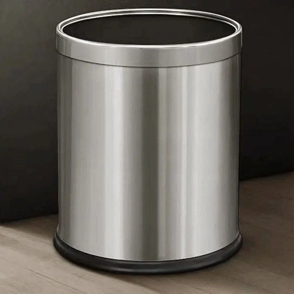 

Stainless Steel Garbage Can Contemporary Design Compact Sturdy Wastebasket for Kitchen Bedroom Office Bathroom Recycling Trash