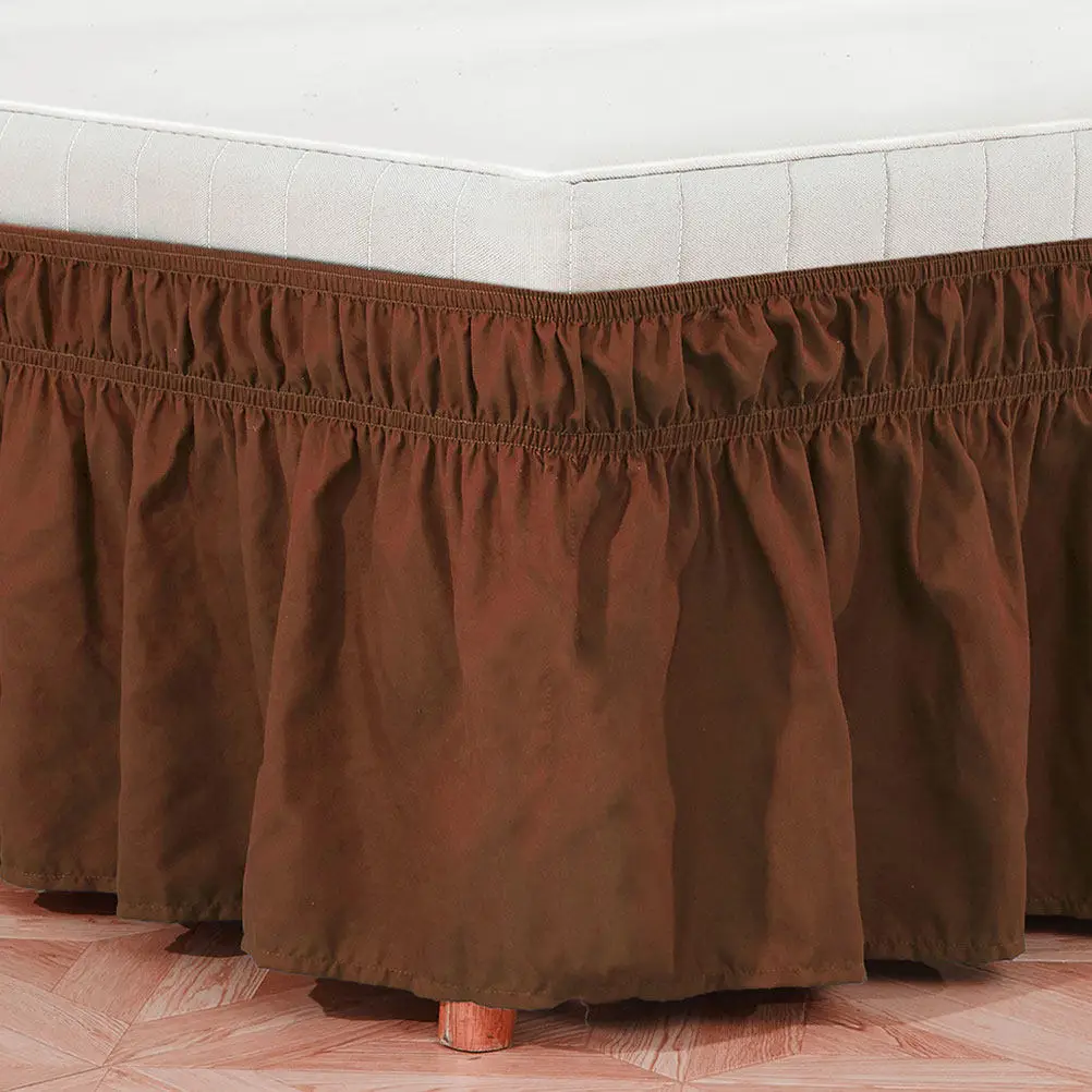 Elastic Bed Skirt Polyester Ruffled Design Wrinkle Free Fade Resistant Full Coverage Corner Secure Smooth Fit Solid Color