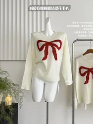 Autumn Winter Woman Korean Vintage O-neck Sweater Long Sleeve Knitwears 2000s Aesthetic Cute Core Loose Mori Girl Jerseys Chic