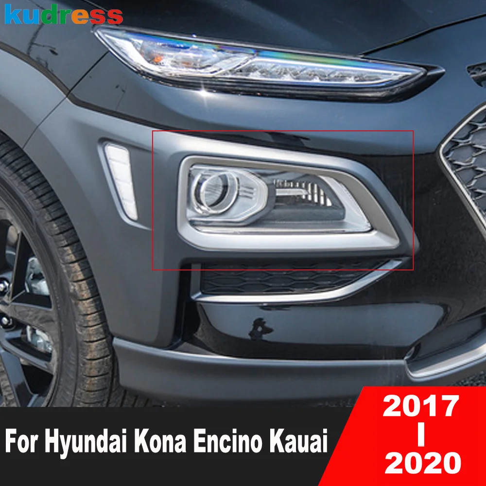 For Hyundai Kona Encino Kauai SUV 2017 2018 2019 2020 Chrome Car Front Fog Light Lamp Cover Trim Foglight Bezel Trim Accessories