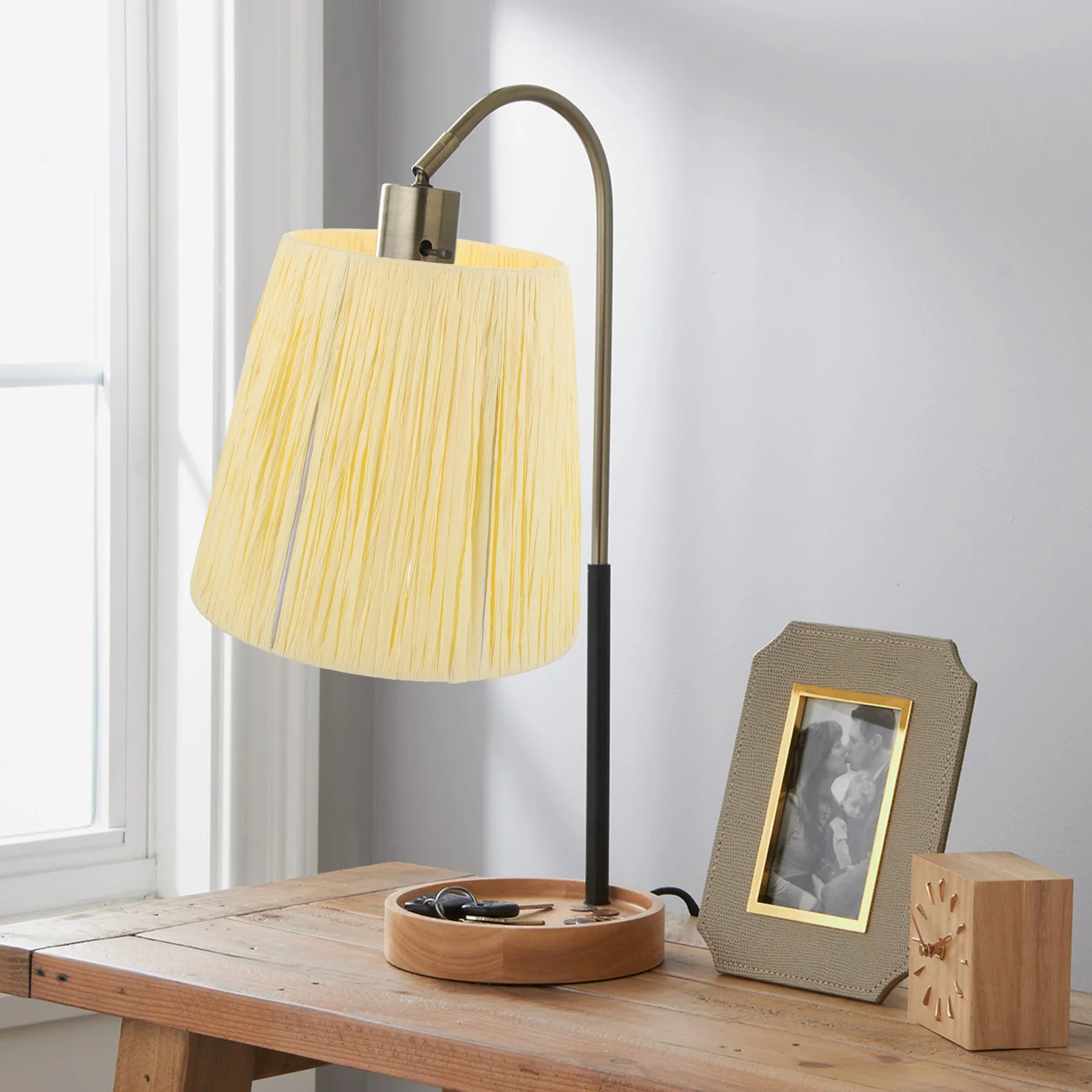 

Paper Metal Lampshade Light Cover Oval Pleated Replacement Shades for Table Floor Desk Lamps Dust Proof Protective Eye Care