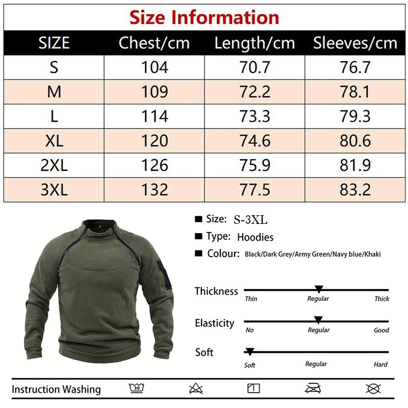 Mens Tactical Pullover Casual Military Sweatshirt Fleece Jacket Standing Collar Pullover Solid Color Sweater Windproof Clothes