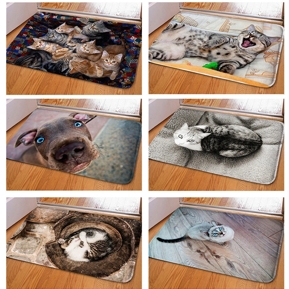 Home decoration door mat waterproof cute cat puppy printing floor mat bedroom carpet non-slip kitchen toilet door mat 120x160cm