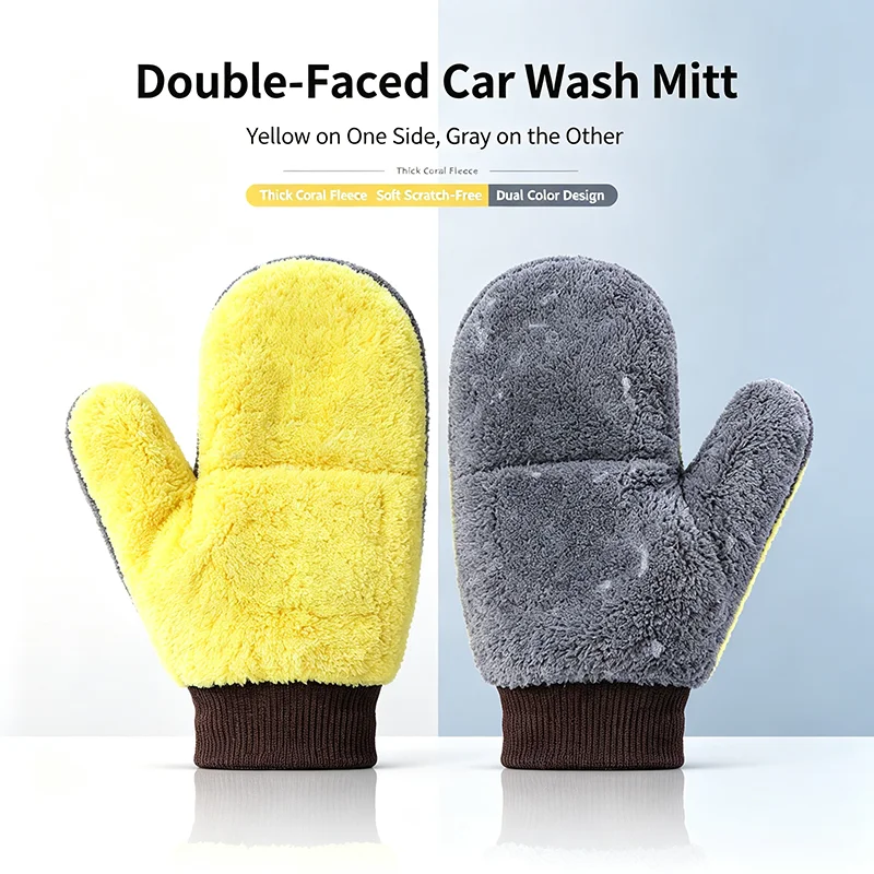 Car Wash Cleaning Glove Brush Thick Double-faced Microfiber Coral Fleece Gloves Car Cleaning Mitt Auto Wax Detailing Care Brushs