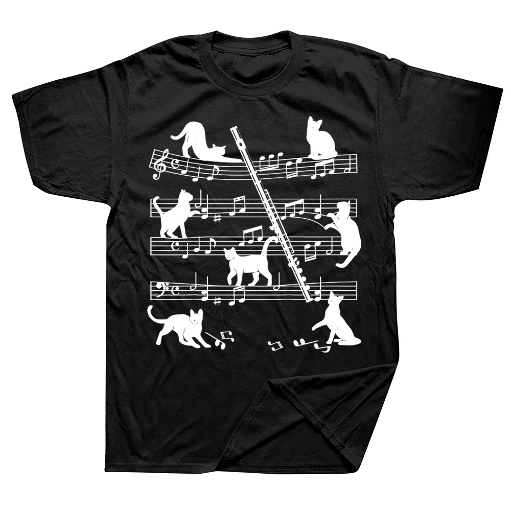 Flautist Flutist Cats Flute Player T Shirts Graphic Cotton Streetwear Short Sleeve Birthday Gifts Summer T-shirt Mens Clothing