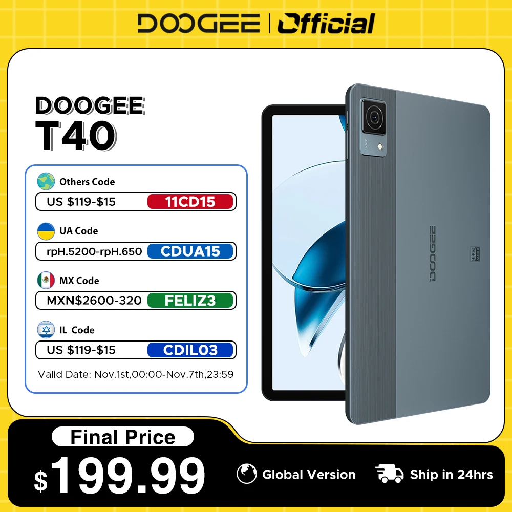 

DOOGEE T40 Tablet Android 14 11" 2.5K 20GB(8+12) RAM 512GB ROM Helio G99 8580mAh 18W Charge Face Unlock 7.6mm ultra-thin Tablet