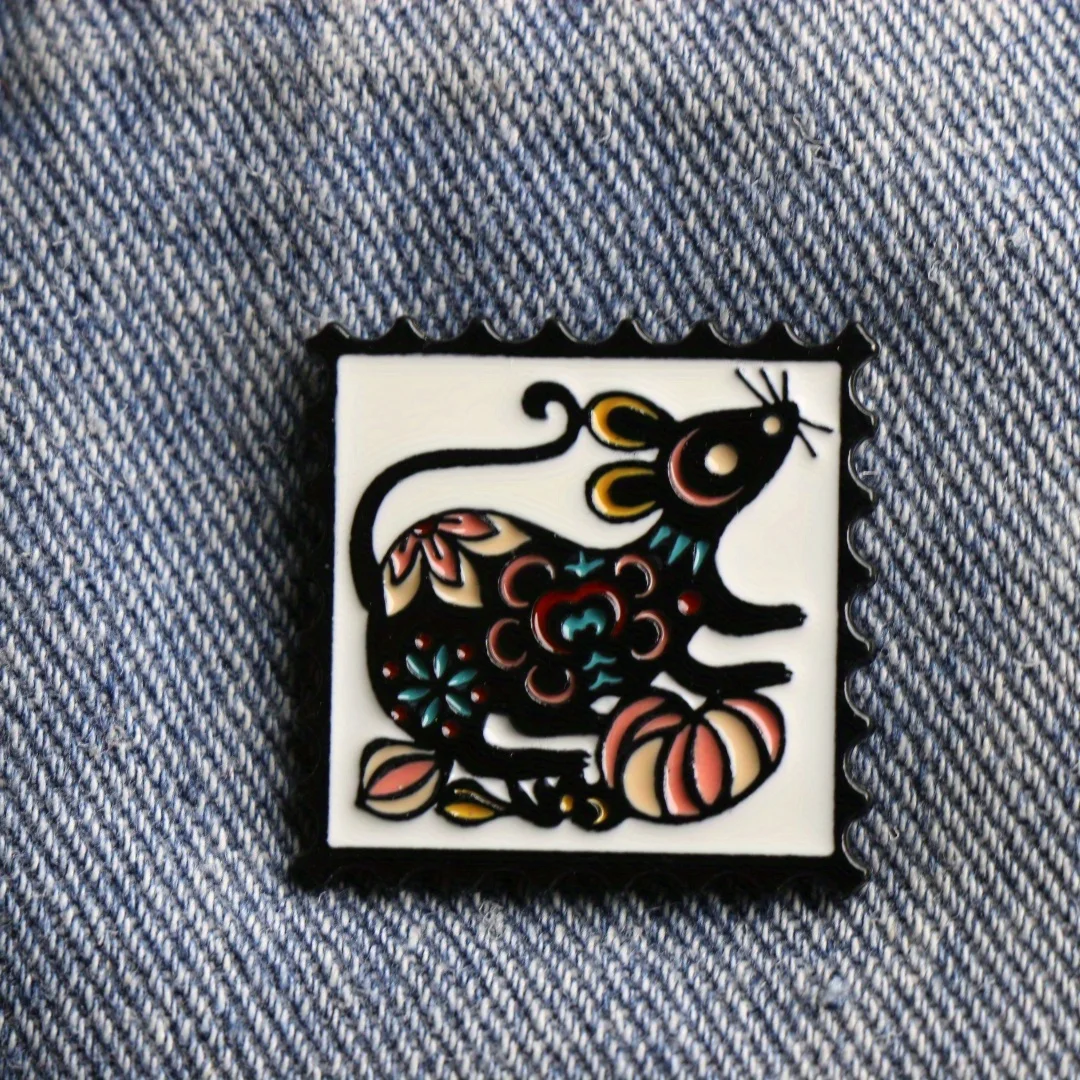 Collectible Fun Cartoon Mouse Zodiac Animal Art Stamp Brooch for Backpack Decoration, Ideal Gift for Friends