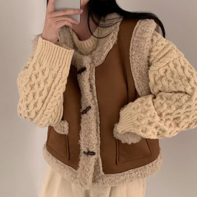 Gilet Nuova Primavera Autunno Donna Gilet con bottoni Capelli di agnello Inverno Termico Caldo Gilet in pile spesso Giacca senza maniche Cappotti da donna
