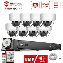 Anpviz POE IP 야외 보안 시스템 키트, 오디오 CCTV 비디오 카메라, IR 30m P2P View H.265, 8CH 4K NVR 8MP IP PTZ 5X 줌 카메라