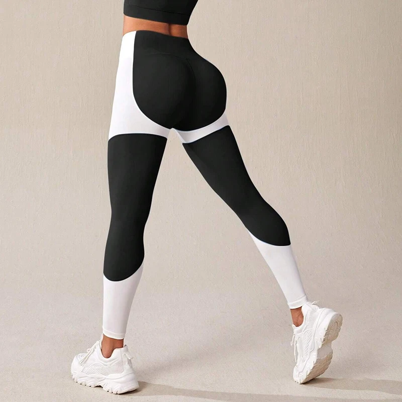 Legginsy do jogi z blokadą kolorów i wysokim stanem dla kobiet Legginsy treningowe wyszczuplające brzuch dla kobiet