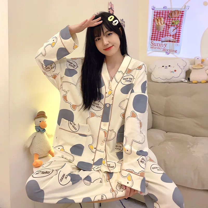 Pyjamas Women's Clothing Suits Fall Thin New Home Soft Simple Cozy Leisurely Slim Loose Fit Casual Breathable Cool Cartoon Cute