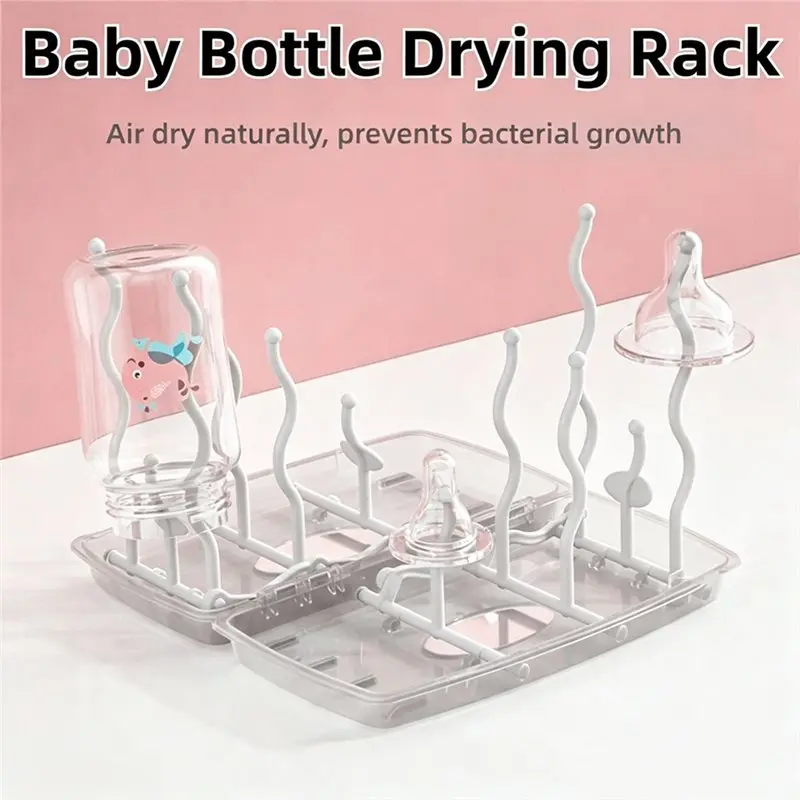CYGJ-Foldable Dustproof Box With Cover Portable Baby Bottle Drying Rack Dryer Holder White