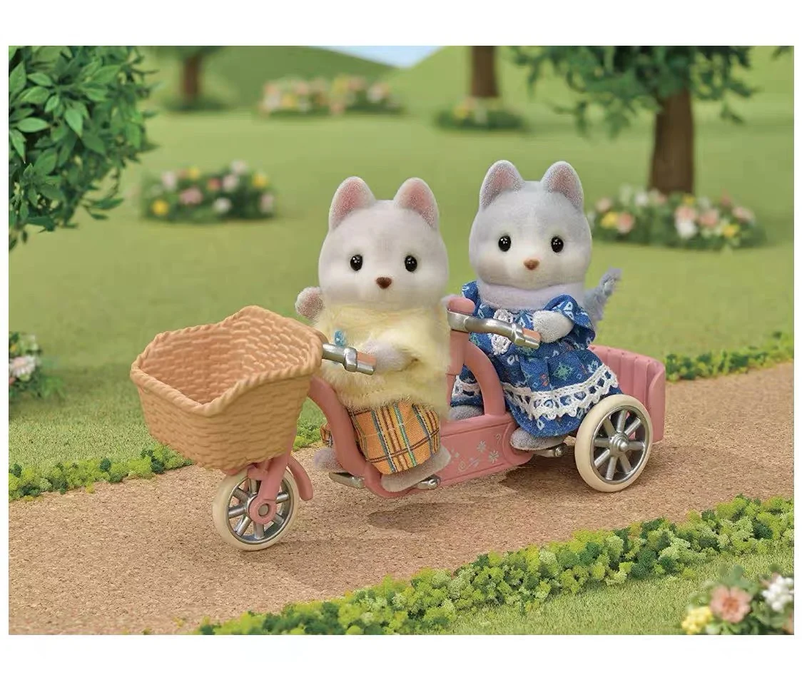 Sylvanian Families original accessories  Siberian husky dog double bicycle cover play house toy girl children's birthday gifts