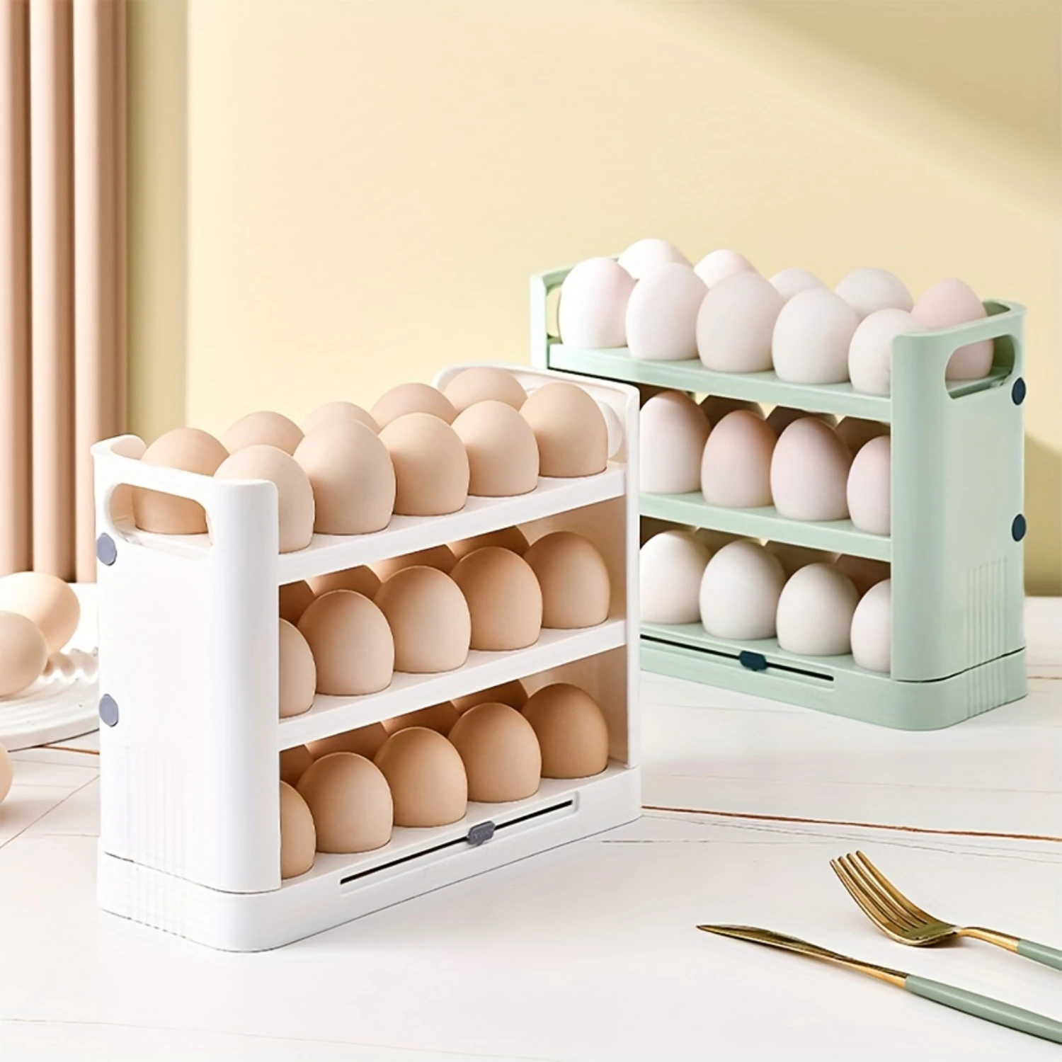 

1pc 3-Layer Flippable Egg Holder for Refrigerator - Holds 30 Eggs, Saves Space, Easy Access, Solution