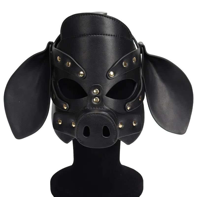 

Cute Cosplay Pig Full Face Mask PU Leather Sexy Adult Party Games Men Headgear Fetish Role Play Animal Masks Exotic Costumes