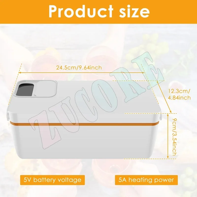 Electric Food Box 1L Capacity Cordless Heated Leakproof Warmer 40W Portable with Insulated Bag