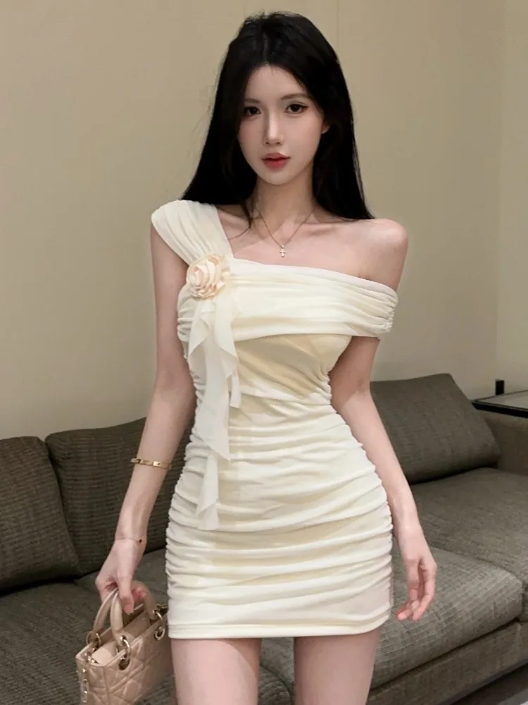 

Stunning Lace Trim off Shoulder Dress Women's Summer Sexy Side Bodycon Skirt High Waist Short Sleeve Dress