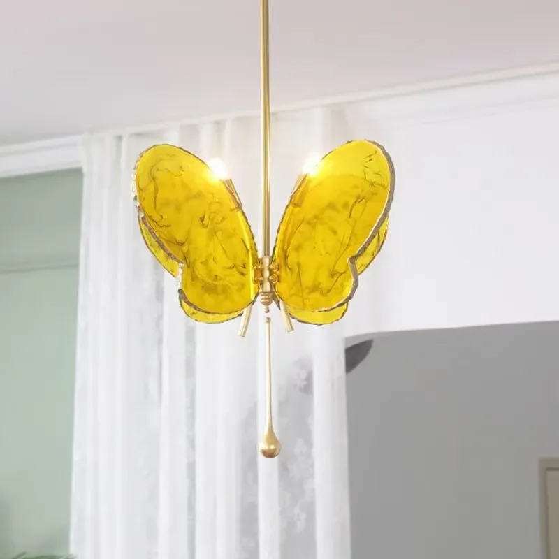 Nordic Creative Butterfly Glass Pendant Light Ceiling Bedroom Chandelier Children Room Decor Led Light Fixture Home Hanging Lamp