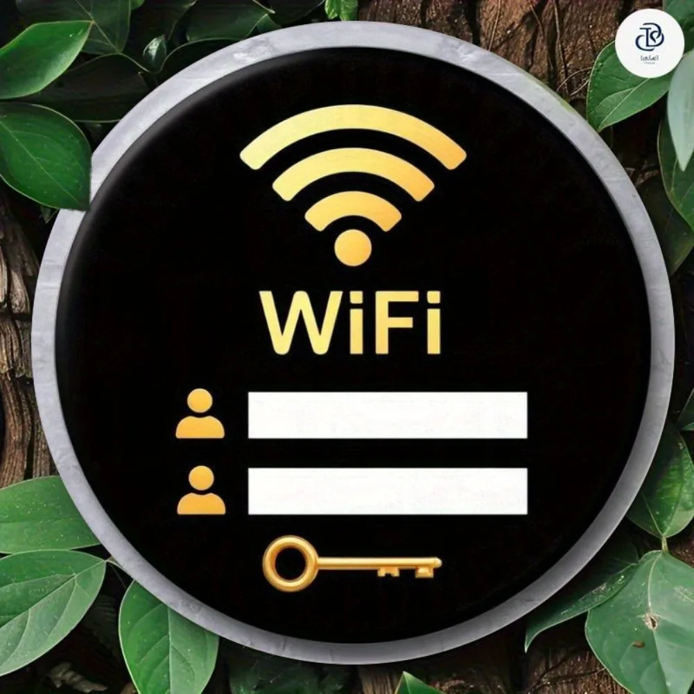 2D flach, 1 Stück WiFi-Passwortschild – selbstklebendes, langlebiges, wasserdichtes schwarzes Acryl, 2D flach an der Wand montiert für Wohnzimmer, Büro