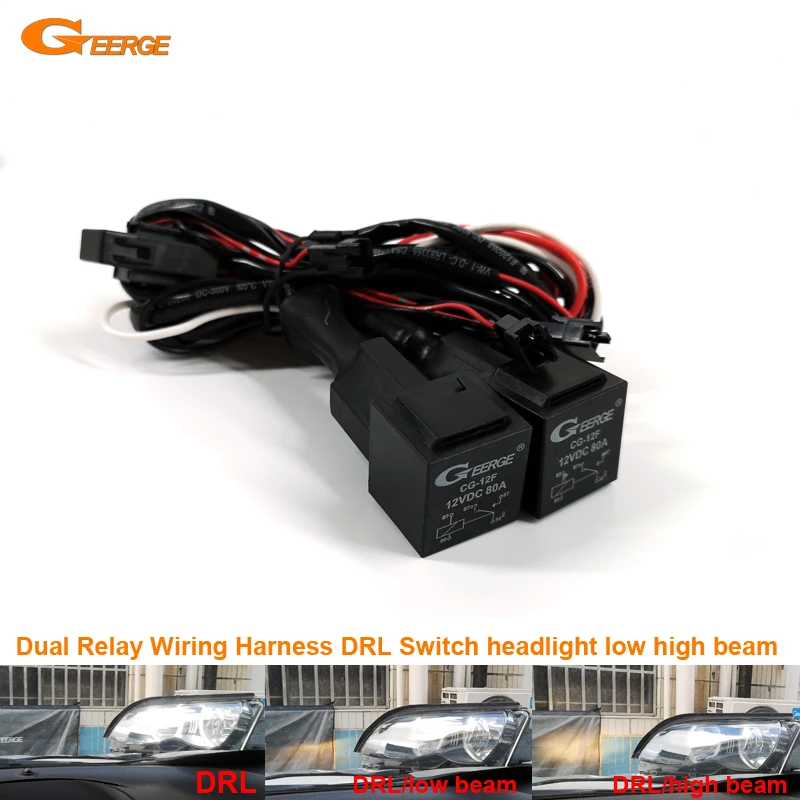 Dual Relay Wiring Harness Kit For BMW E46 E36 E38 E39 E90 E91 E60 E61 DRL Angel Eyes Halo Rings Switch Headlight Low High Beam