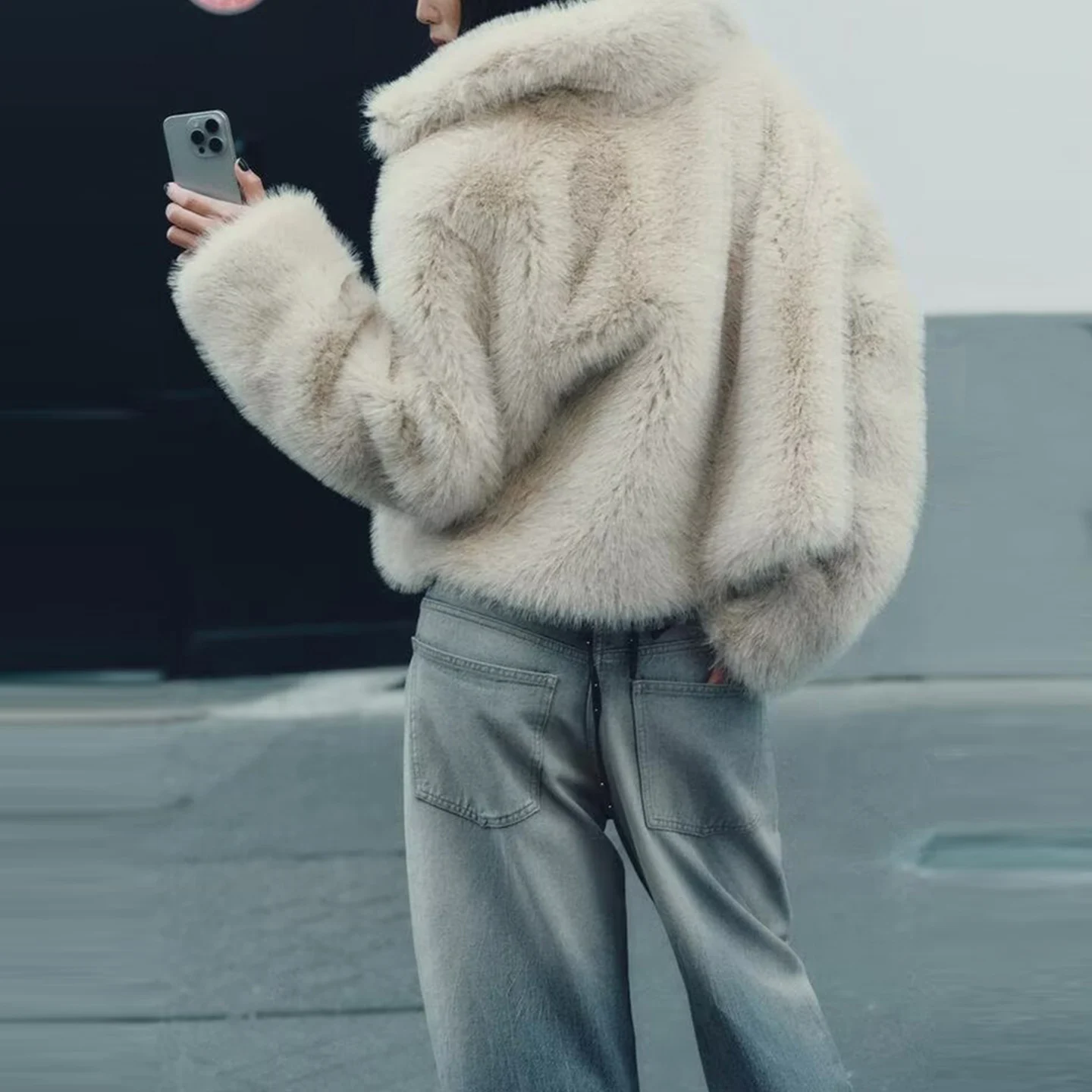 Z Women's Faion ort Coat Artificial Fur Effect Personali Youth Stand Fit Long Sve Stand Collar European Sle