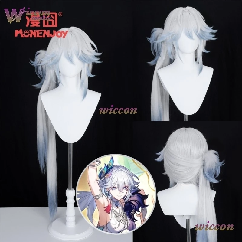 Peluca de Cosplay de Yao Guang de Nino Honkai Star Rail, Cabello Largo Gris Azulado, El Estratega Vidente, La Caza, Accesorios para Mujeres y Niñas para Fiestas de Halloween