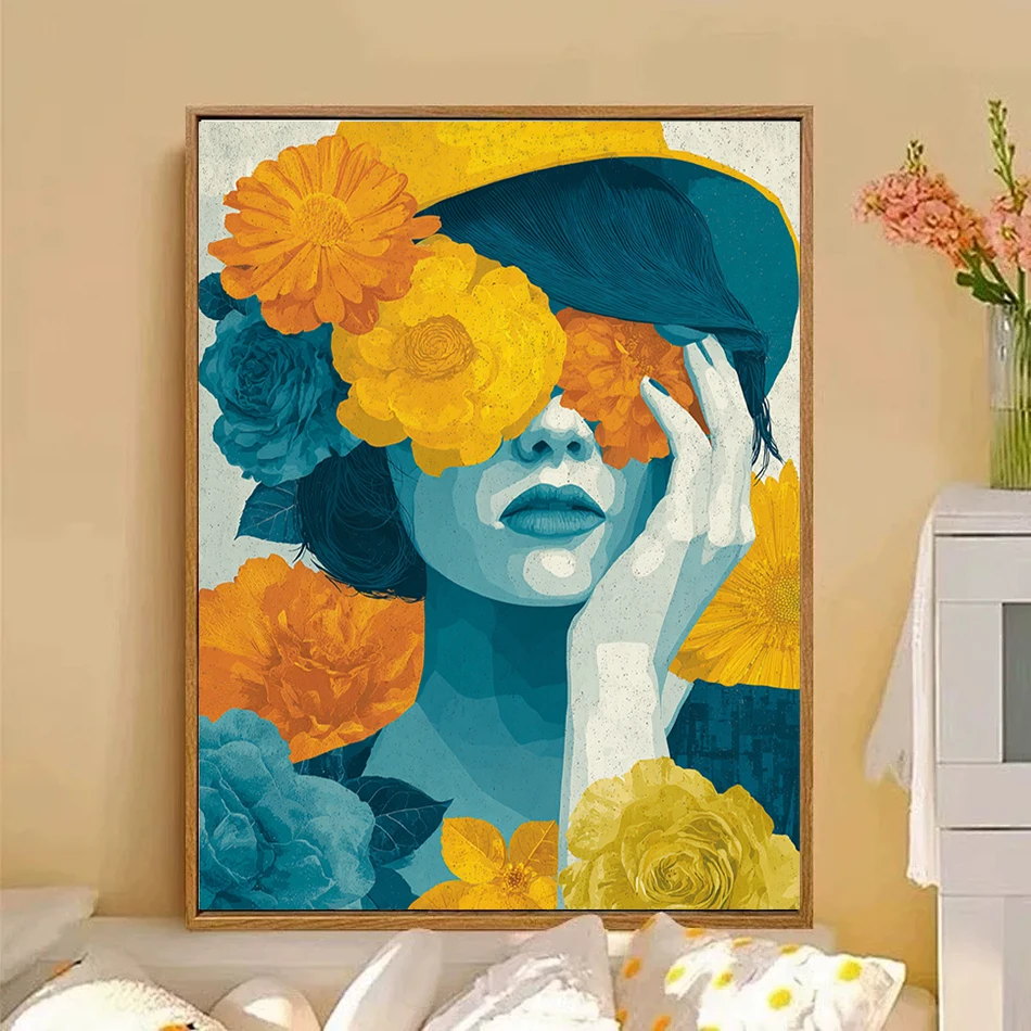 RUOPOTY Malen nach Zahlen Zeichnen Abstrakte Frau Bild Zeichnung Acryl gerahmte Wandkunst Modernes Farbset Wohnzimmerdekoration