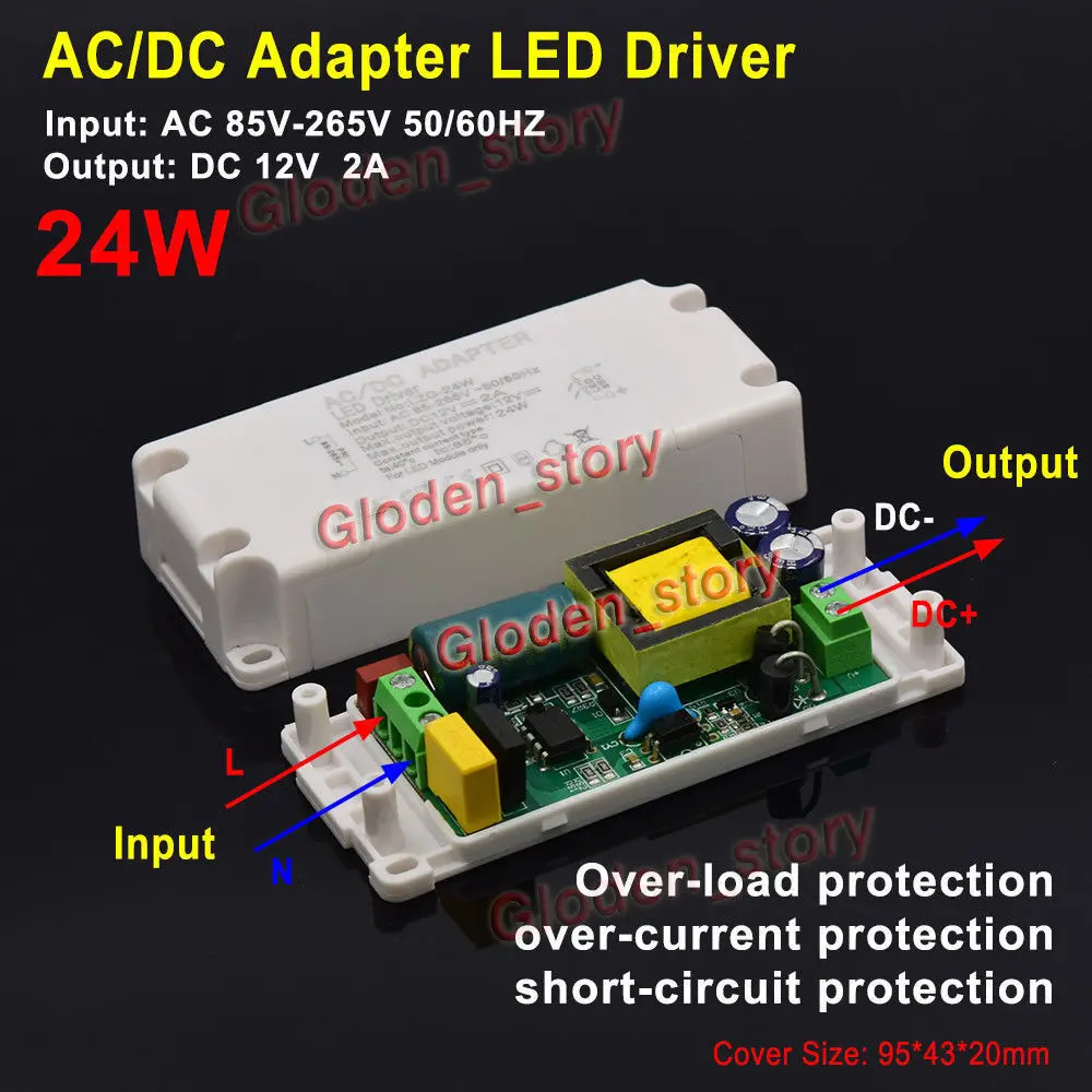 AC-DC Converter LED Light Driver AC 110V 120V 220V 230V DC 12V 2A 24W Power Supply Module Adapter Transformer Control Lighting