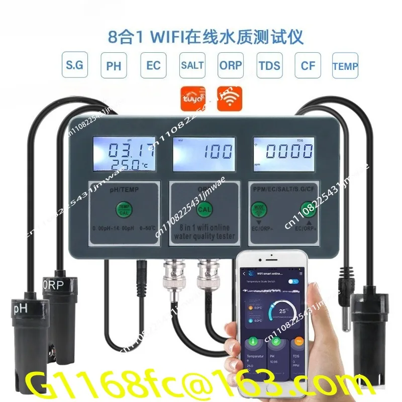 WiFi Mobile APP 8-in-1 Water Quality Tester PH/ORP/EC/Salinity Fish Tank 8-in-1 Online Detector